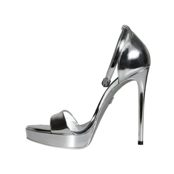 Dolce & Gabbana Silver KEIRA Heels Ankle Strap Sandals Shoes - Picture 5 of 10